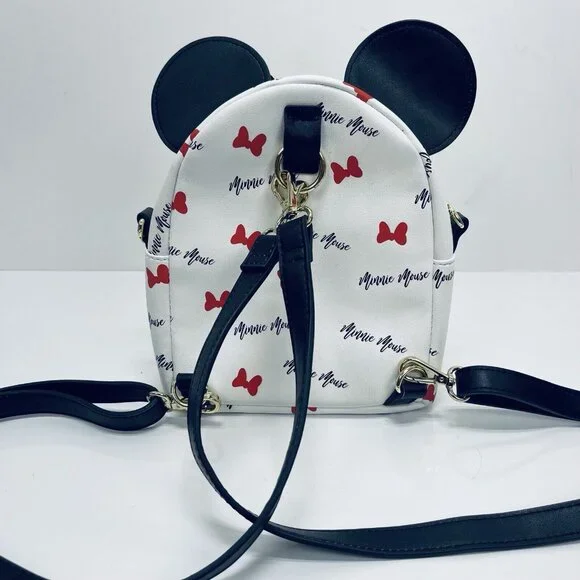 Loungefly Disney Mini Purse/Bag Pack Minnie Mouse Signature Ears White Stripped - Picture 2 of 12